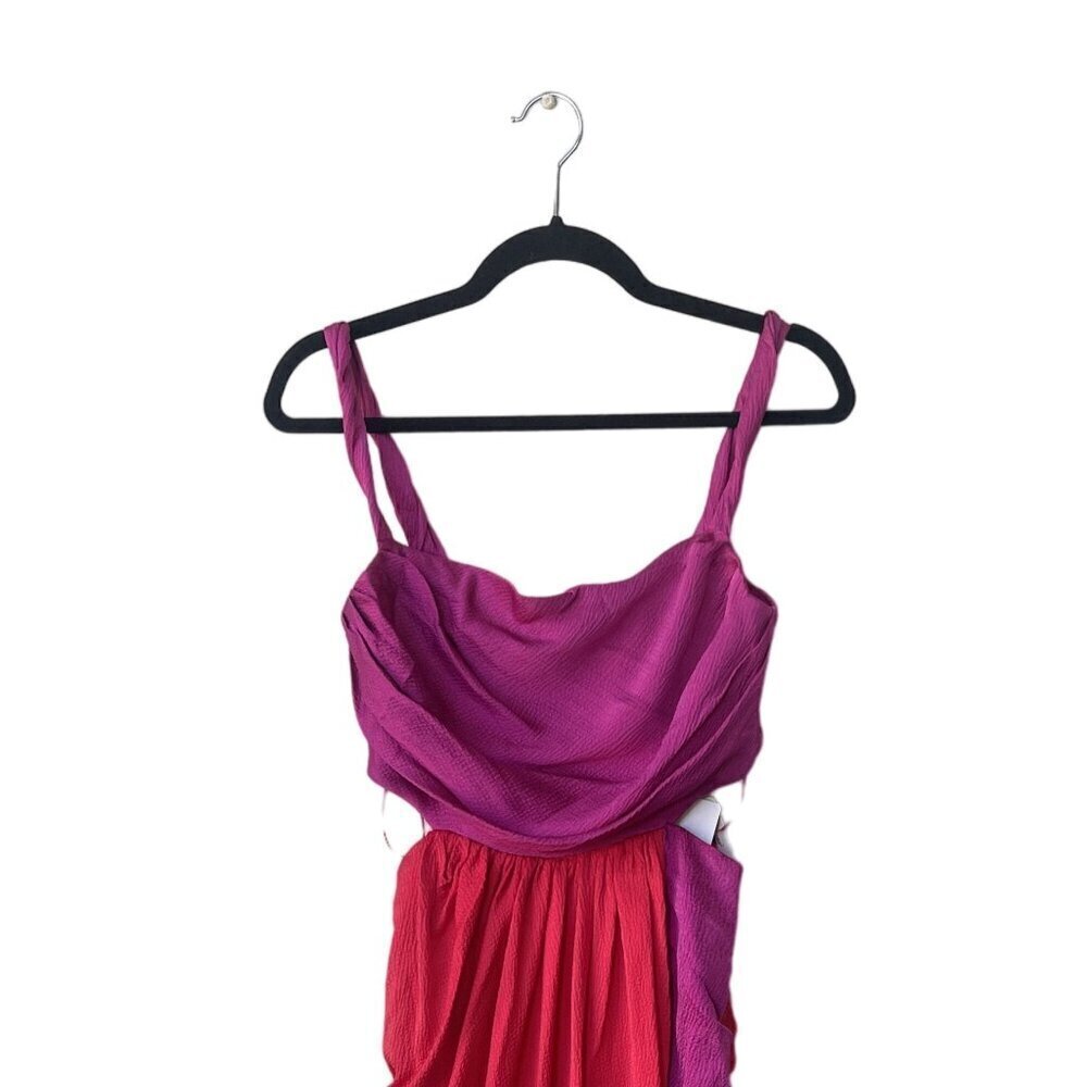 AMUR Free People Dress Midi Persey Cut Out Size 2 Red Pink Twist Revolve Ruched - Picture 6 of 14